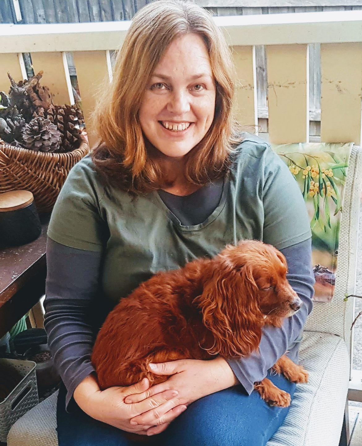 Pet Sitter Donna with Charlie Lavender Donna the Mad Paws May Pet Sitter of the Month